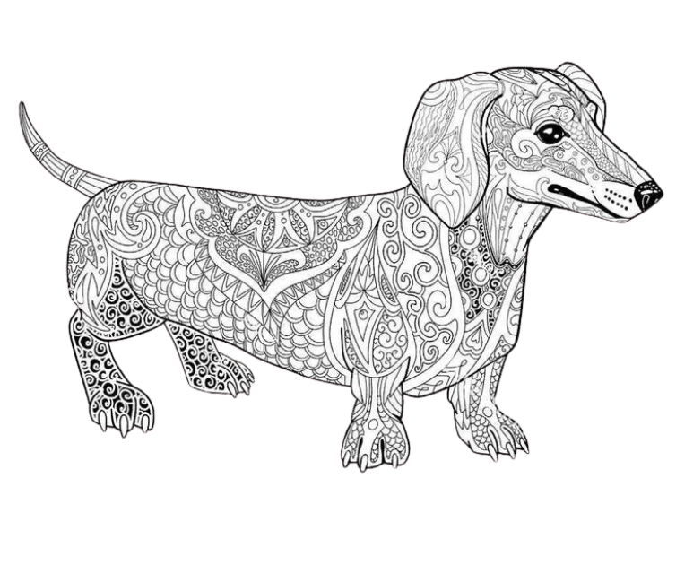Geometric zentangle illustration of a dachshund